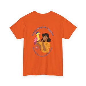 Celebrating Life – Woman with Parrot Unisex Heavy Cotton Tee