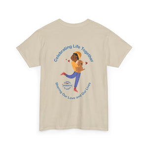 Australian Celebrating Life – Woman with Small Dog Unisex Heavy Cotton Tee