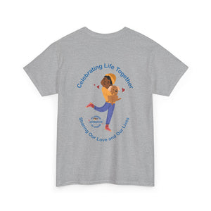 Australian Celebrating Life – Woman with Small Dog Unisex Heavy Cotton Tee