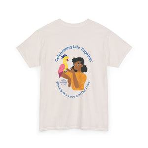 Celebrating Life – Woman with Parrot Unisex Heavy Cotton Tee