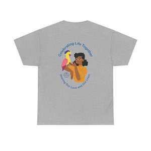 Celebrating Life – Woman with Parrot Unisex Heavy Cotton Tee