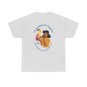 Celebrating Life – Woman with Parrot Unisex Heavy Cotton Tee