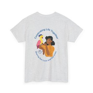 Celebrating Life – Woman with Parrot Unisex Heavy Cotton Tee