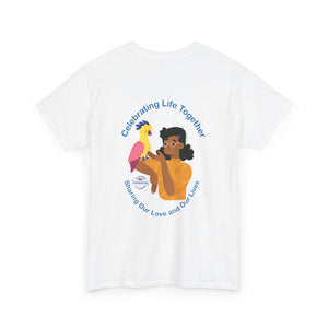 Celebrating Life – Woman with Parrot Unisex Heavy Cotton Tee