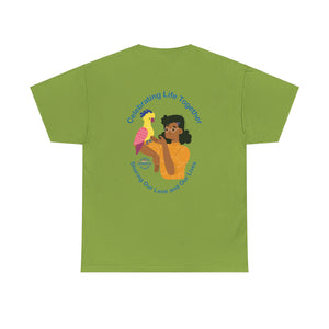 Celebrating Life – Woman with Parrot Unisex Heavy Cotton Tee