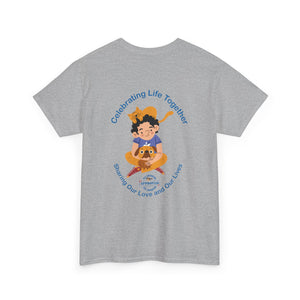 Celebrating Life – Small Boy with Cat and Dog Unisex Heavy Cotton Tee