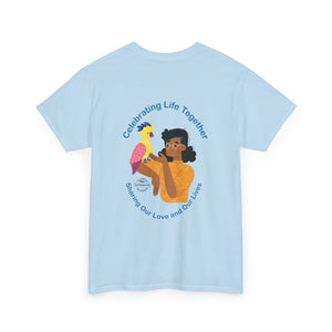 Celebrating Life – Woman with Parrot Unisex Heavy Cotton Tee